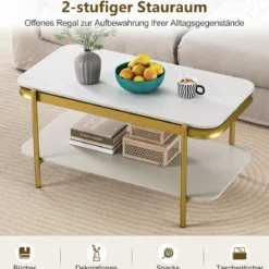 Rechteckiger Couchtisch Moderner Sofatisch Cocktailtisch Kaffeetisch Akzenttisch Weiß