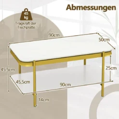 Rechteckiger Couchtisch Moderner Sofatisch Cocktailtisch Kaffeetisch Akzenttisch Weiß