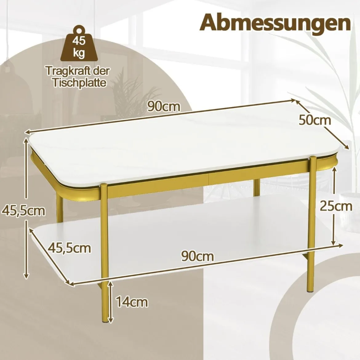 Rechteckiger Couchtisch Moderner Sofatisch Cocktailtisch Kaffeetisch Akzenttisch Weiß