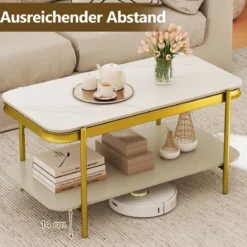 Rechteckiger Couchtisch Moderner Sofatisch Cocktailtisch Kaffeetisch Akzenttisch Weiß