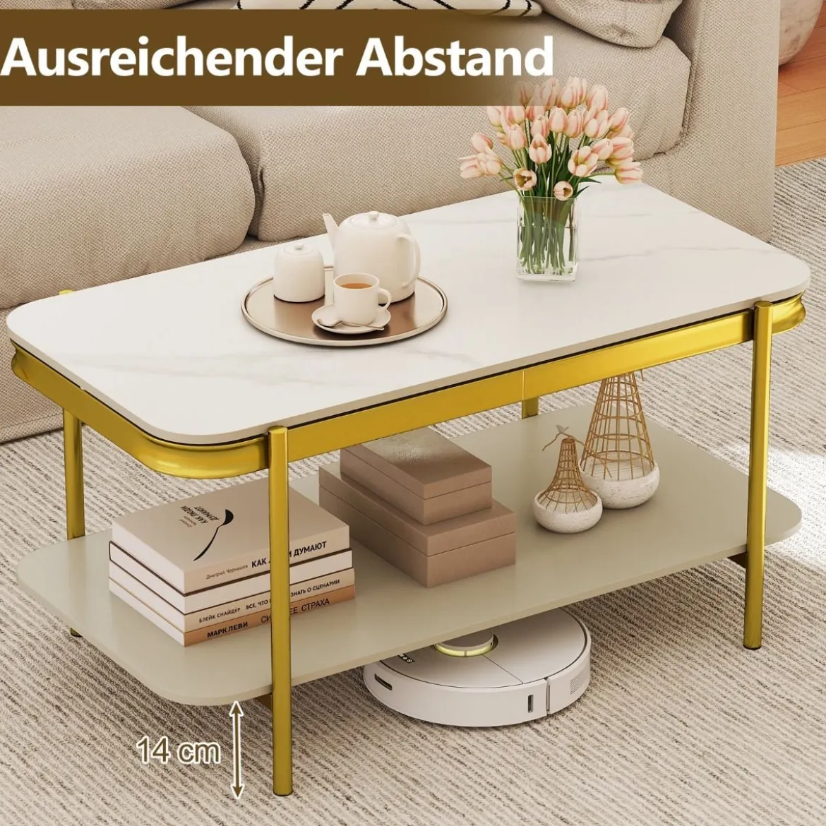 Rechteckiger Couchtisch Moderner Sofatisch Cocktailtisch Kaffeetisch Akzenttisch Weiß