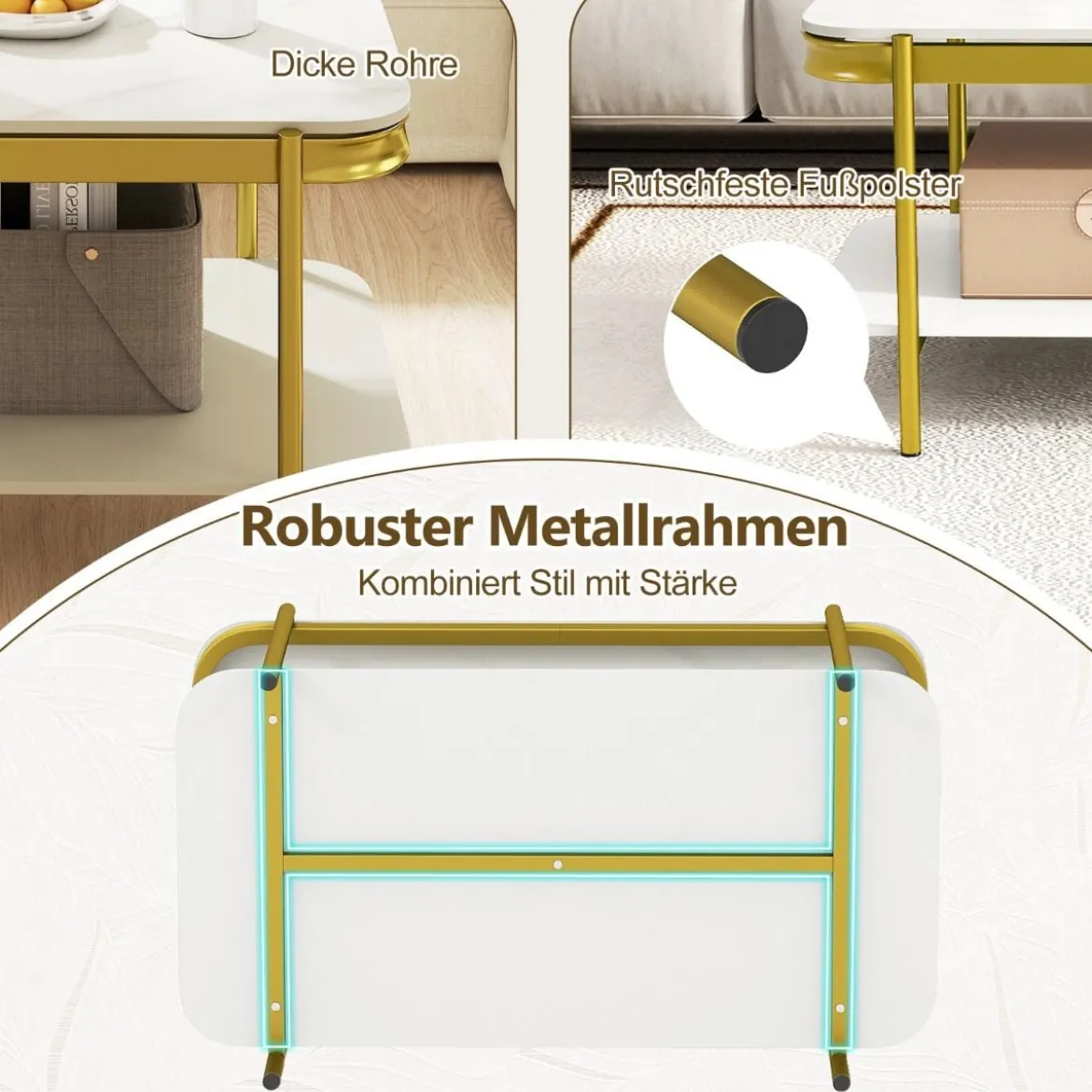 Rechteckiger Couchtisch Moderner Sofatisch Cocktailtisch Kaffeetisch Akzenttisch Weiß
