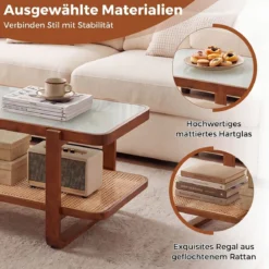 Rechteckiger Couchtisch Wohnzimmertisch mit Massivem Holzrahmen 105 x 50,5 x 45 cm Walnuss