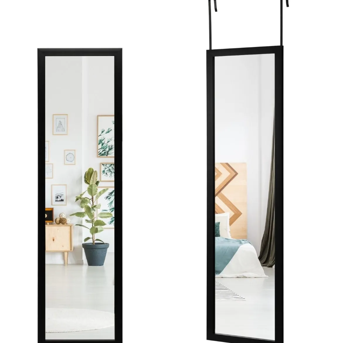 Rechteckiger Ganzkörperspiegel mit Hängehaken für Tür 33x119cm Schwarz