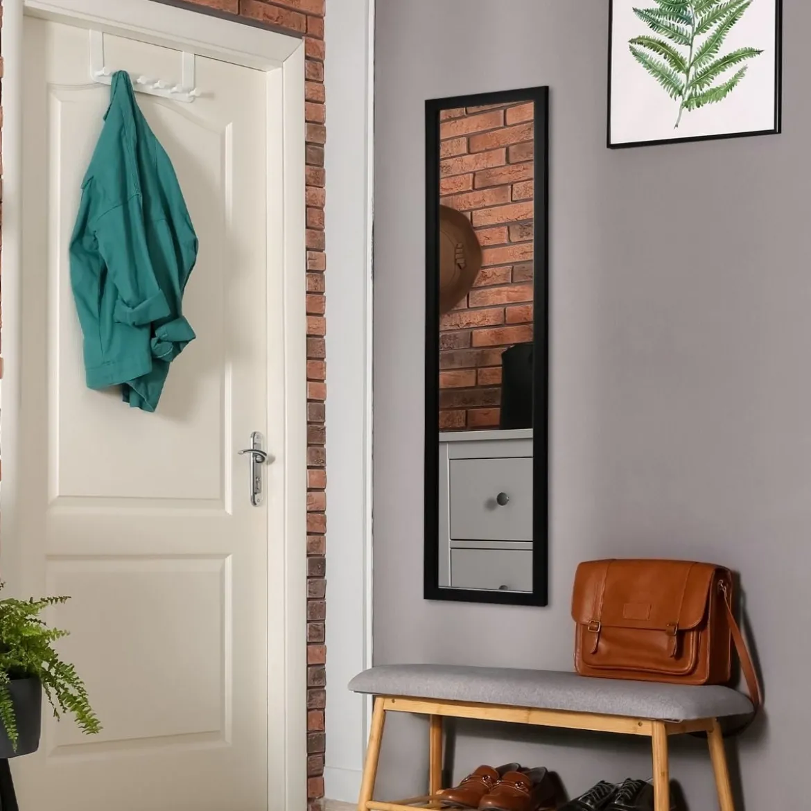 Rechteckiger Ganzkörperspiegel mit Hängehaken für Tür 33x119cm Schwarz