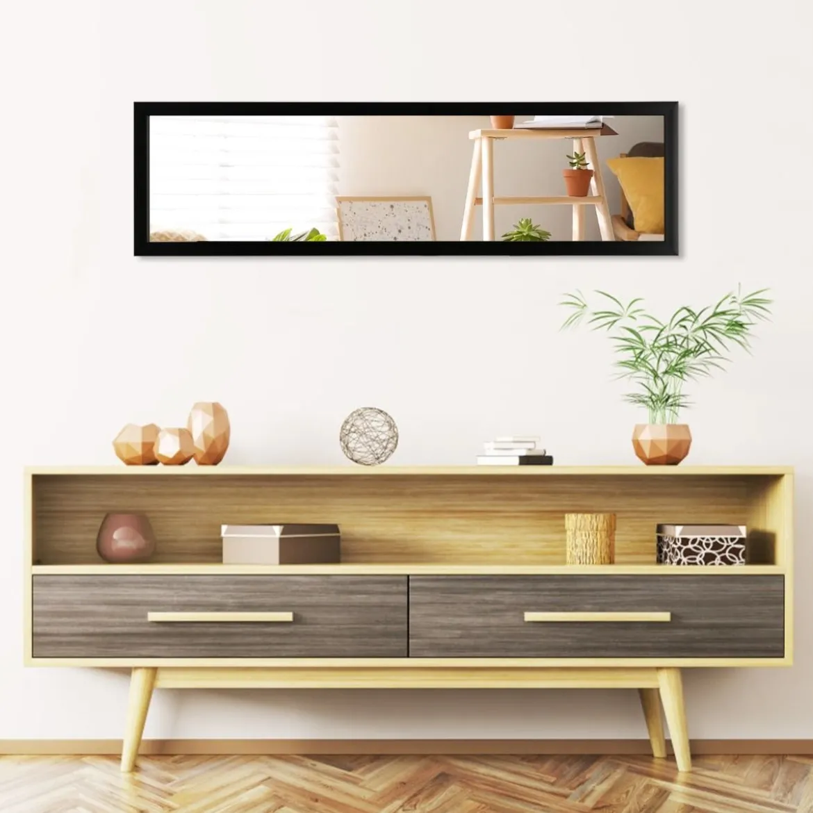 Rechteckiger Ganzkörperspiegel mit Hängehaken für Tür 33x119cm Schwarz