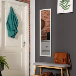 Rechteckiger Ganzkörperspiegel mit Hängehaken für Tür 33x119cm Weiß