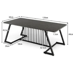 Rechteckiger Kaffeetisch Marmor Optik mit Metallrahmen 120 x 60 x 45,5 cm Schwarz