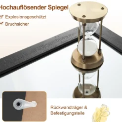 Rechteckiger Spiegel mit Holzrahmen Unbrechbarer Wandspiegel Rustikaler Hängespiegel Schwarz