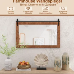 Rechteckiger Spiegel mit Holzrahmen Rustikaler Wandspiegel Unbrechbarer Hängespiegel Braun