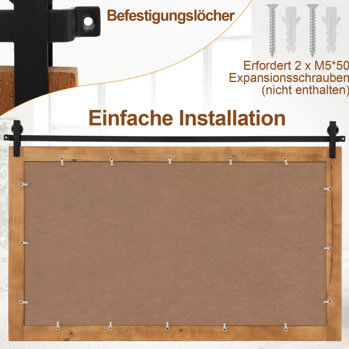 Rechteckiger Spiegel mit Holzrahmen Rustikaler Wandspiegel Unbrechbarer Hängespiegel Braun