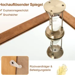Rechteckiger Spiegel mit Holzrahmen Rustikaler Wandspiegel Unbrechbarer Hängespiegel Braun