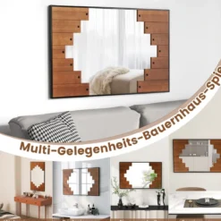 Rechteckiger Spiegel mit Holzrahmen 60 x 95 cm rustikaler Wandspiegel mit Zweirichtungshaken
