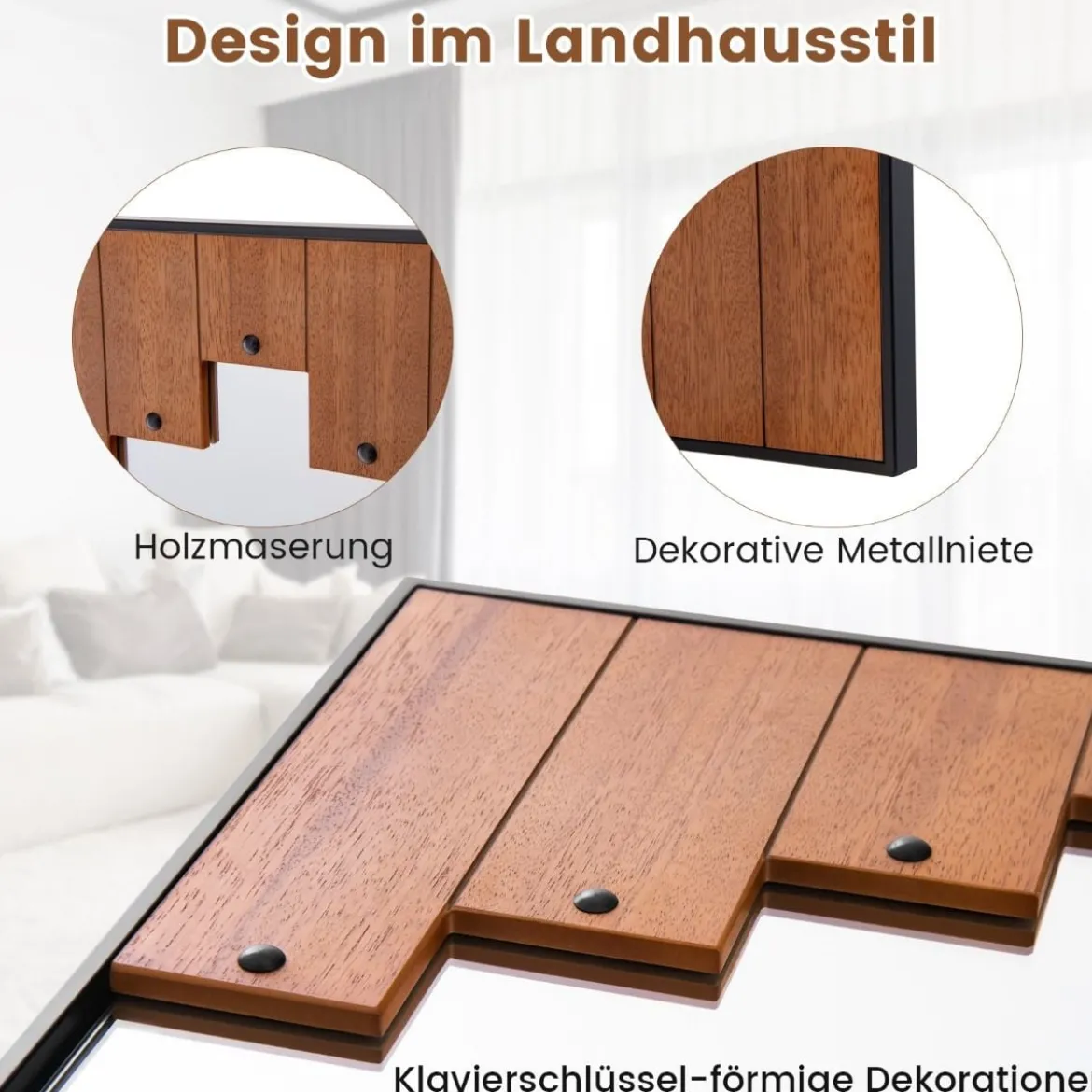 Rechteckiger Spiegel mit Holzrahmen 60 x 95 cm rustikaler Wandspiegel mit Zweirichtungshaken