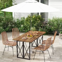 Rechteckiger Terrassentisch Robuster Esstisch aus Akazienholz 170 x 77,5 x 75 cm Braun