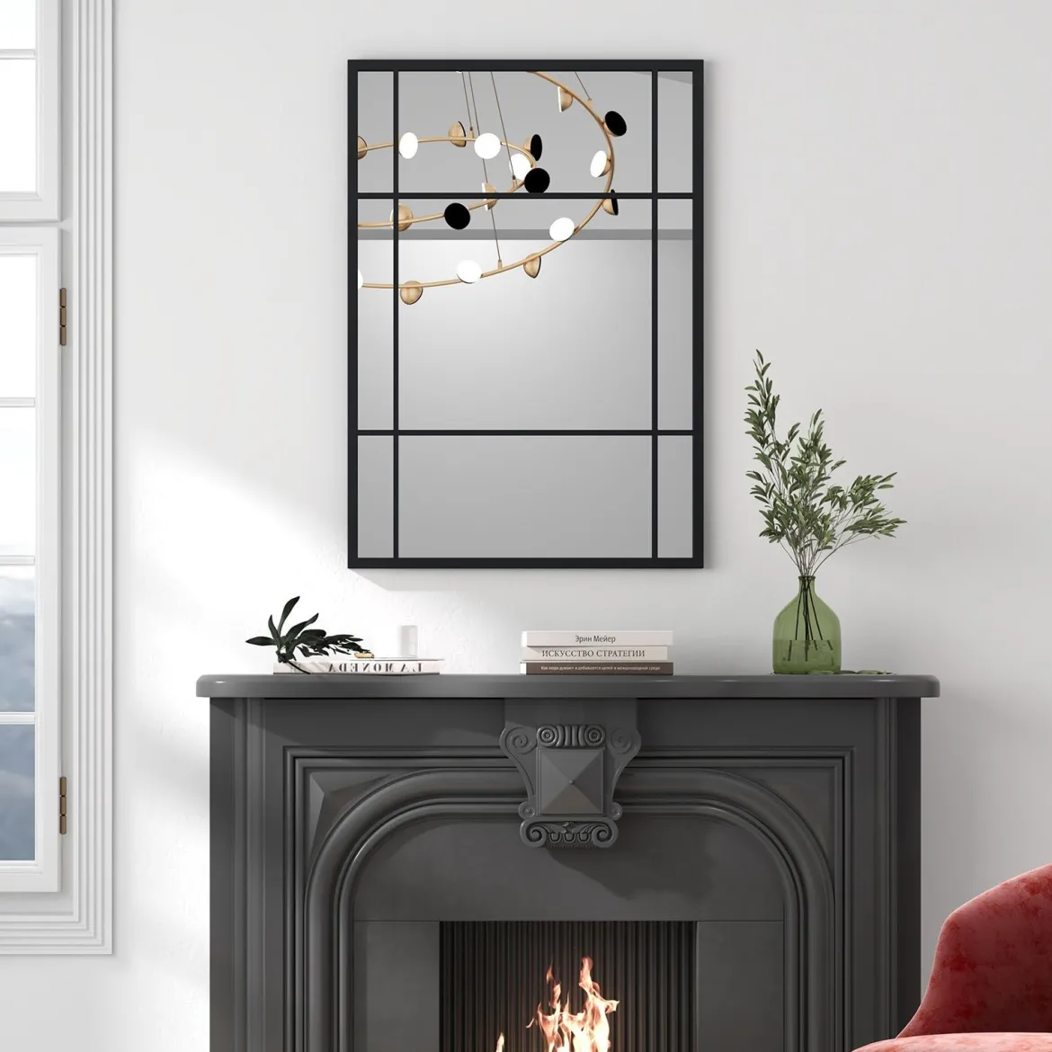 Rechteckiger Wandspiegel mit Metallrahmen Dekorativer Hängespiegel Dekospiegel 100 x 70 cm