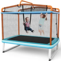 Rechteckiges 3-in-1-Trampolin für Kinder Großes Freizeittrampolin mit Netz 190 x 124 cm