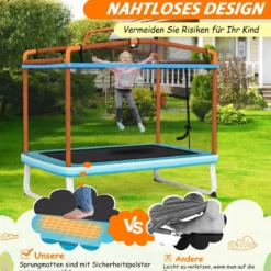 Rechteckiges 3-in-1-Trampolin für Kinder Großes Freizeittrampolin mit Netz 190 x 124 cm