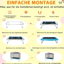 Rechteckiges 3-in-1-Trampolin für Kinder Großes Freizeittrampolin mit Netz 190 x 124 cm
