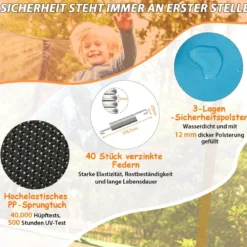 Rechteckiges 3-in-1-Trampolin für Kinder Großes Freizeittrampolin mit Netz 190 x 124 cm