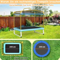 Rechteckiges 3-in-1-Trampolin für Kinder Großes Freizeittrampolin mit Netz 190 x 124 cm