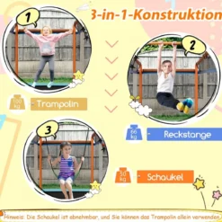 Rechteckiges 3-in-1-Trampolin für Kinder Großes Freizeittrampolin mit Netz 190 x 124 cm