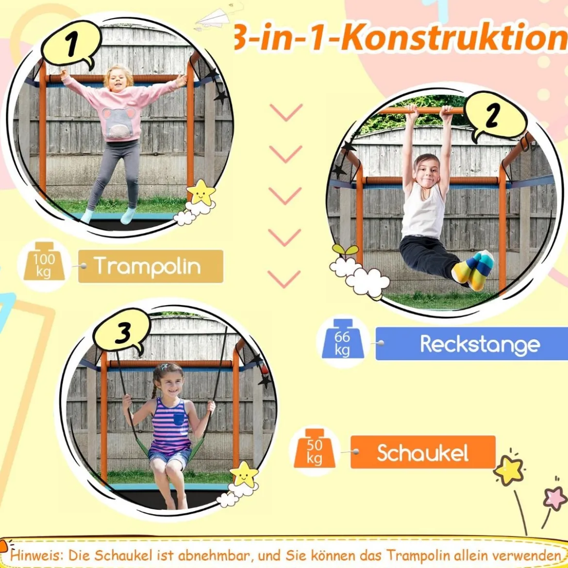 Rechteckiges 3-in-1-Trampolin für Kinder Großes Freizeittrampolin mit Netz 190 x 124 cm