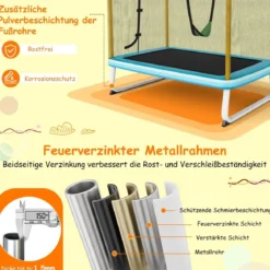 Rechteckiges 3-in-1-Trampolin für Kinder Großes Freizeittrampolin mit Netz 190 x 124 cm
