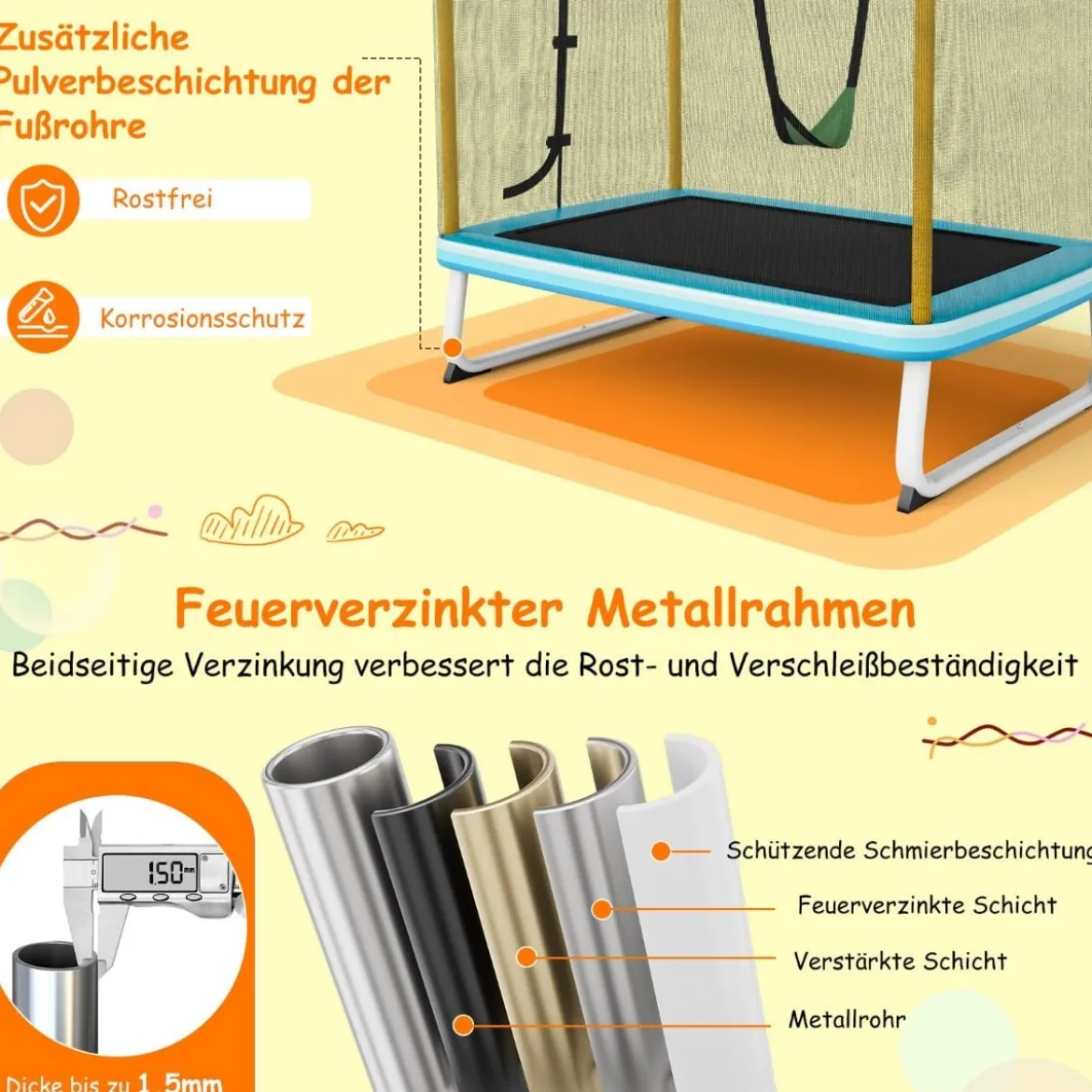 Rechteckiges 3-in-1-Trampolin für Kinder Großes Freizeittrampolin mit Netz 190 x 124 cm