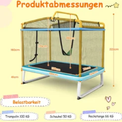 Rechteckiges 3-in-1-Trampolin für Kinder Großes Freizeittrampolin mit Netz 190 x 124 cm