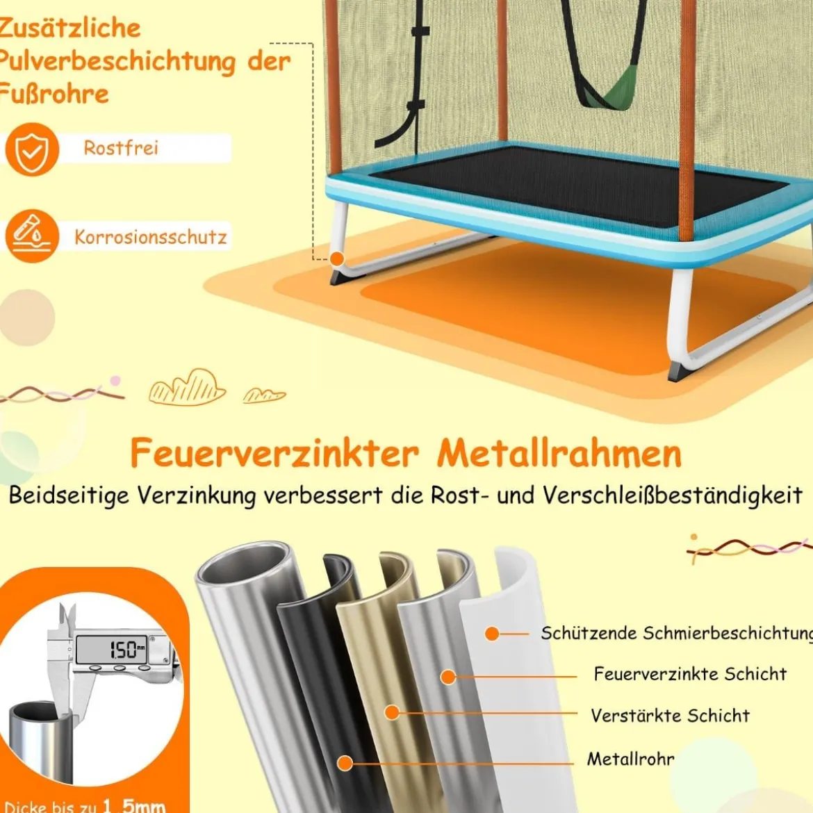 Rechteckiges 3-in-1-Trampolin für Kinder Großes Freizeittrampolin mit Netz 190 x 124 cm