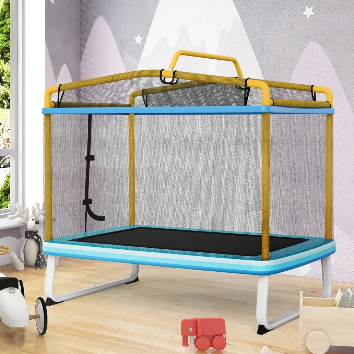 Rechteckiges 3-in-1-Trampolin für Kinder Großes Freizeittrampolin mit Netz 190 x 124 cm