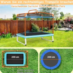 Rechteckiges 3-in-1-Trampolin für Kinder Großes Freizeittrampolin mit Netz 190 x 124 cm
