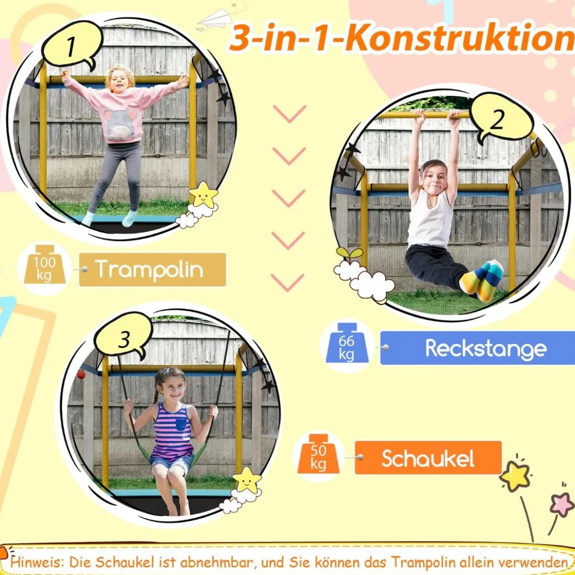 Rechteckiges 3-in-1-Trampolin für Kinder Großes Freizeittrampolin mit Netz 190 x 124 cm