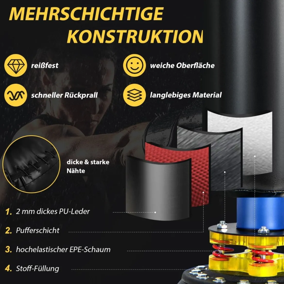 360 °Reflexstange mit 2 Speedbällen Stehend Punchingball Höhenverstellbarer Standboxsack