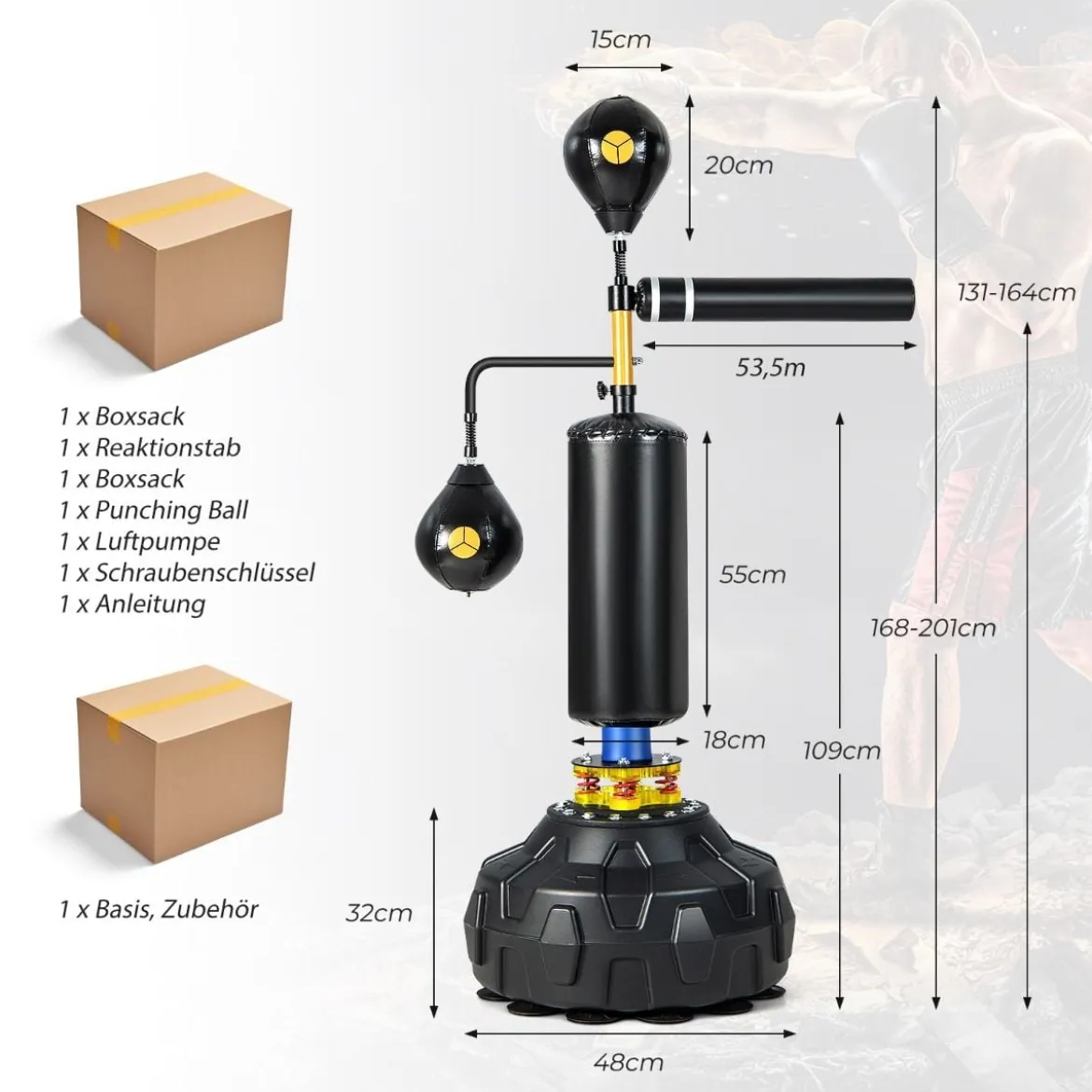 360 °Reflexstange mit 2 Speedbällen Stehend Punchingball Höhenverstellbarer Standboxsack