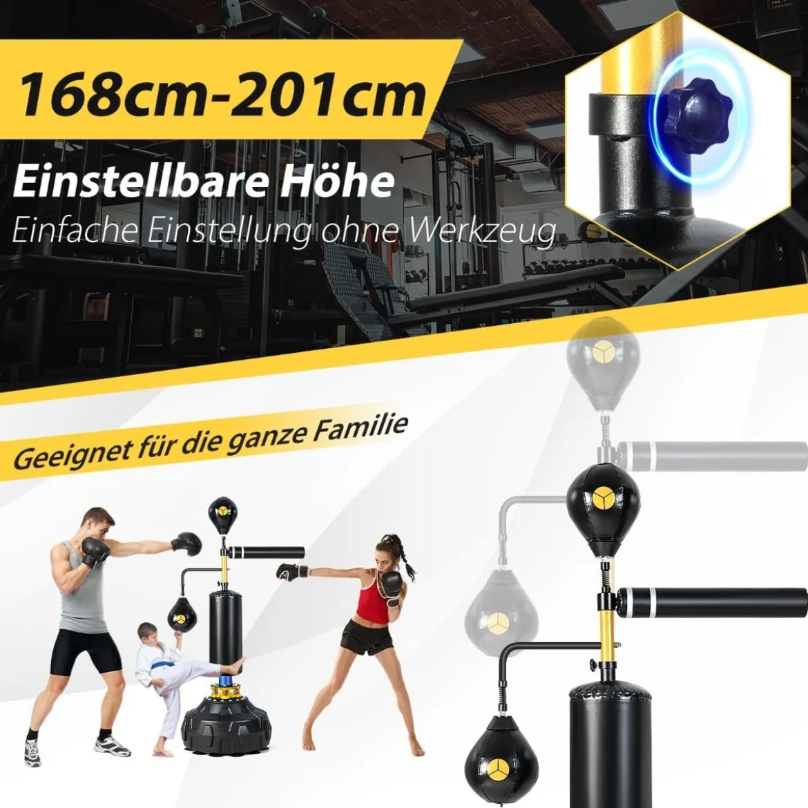 360 °Reflexstange mit 2 Speedbällen Stehend Punchingball Höhenverstellbarer Standboxsack