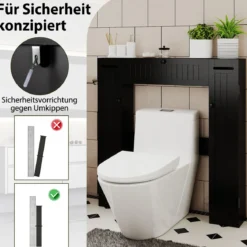 Regal über der Toilette freistehender Badezimmerschrank mit verstellbaren Regalen Toilettenpapierhalter Schwarz