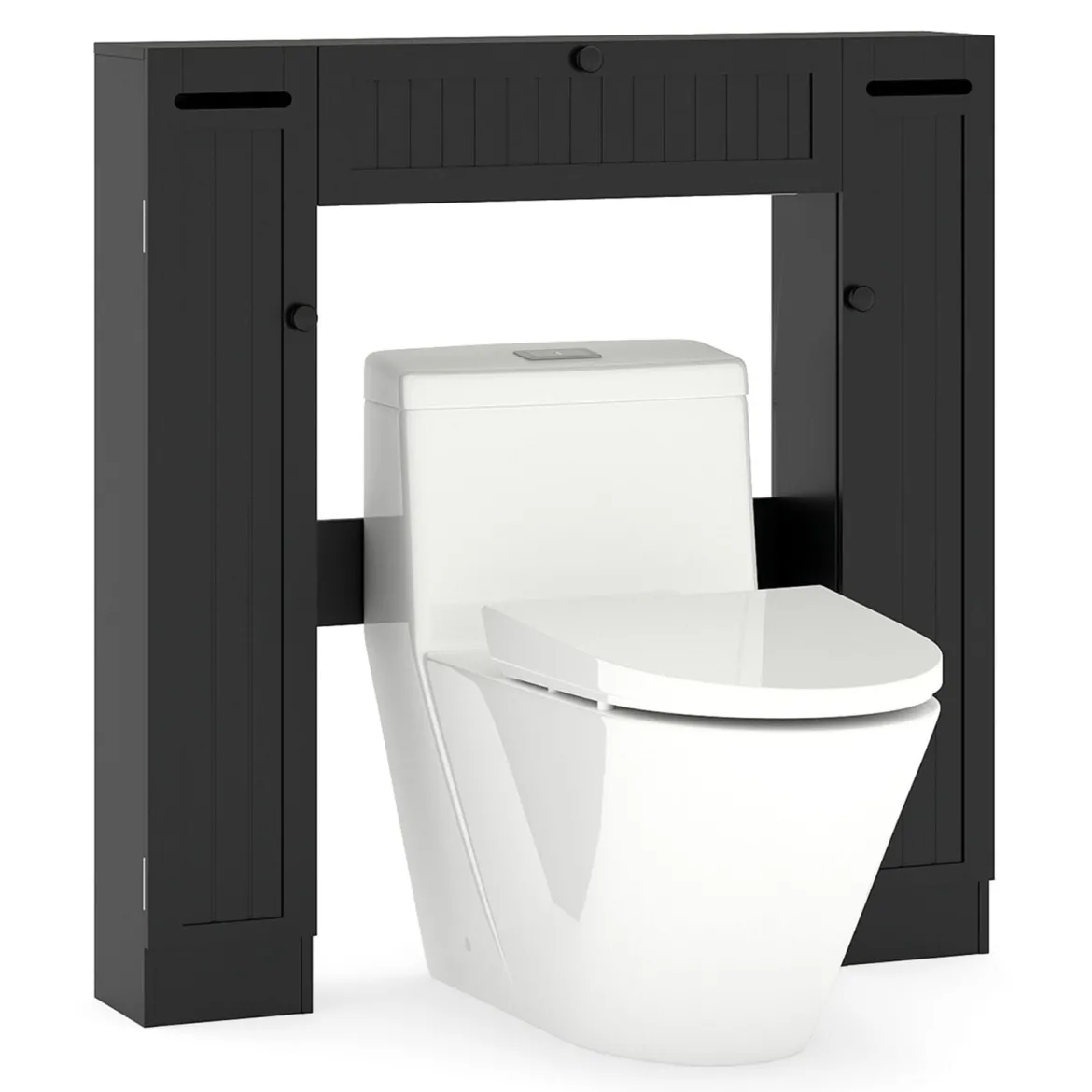 Regal über der Toilette freistehender Badezimmerschrank mit verstellbaren Regalen Toilettenpapierhalter Schwarz