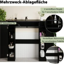 Regal über der Toilette freistehender Badezimmerschrank mit verstellbaren Regalen Toilettenpapierhalter Schwarz