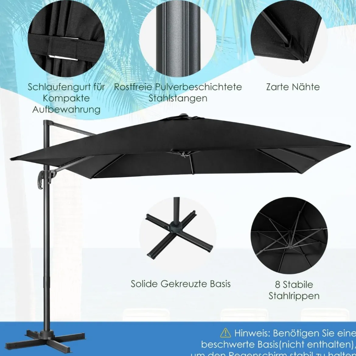 Regenschirm mit 3 Neigungseinstellungen Sonnenschirm Ampelschirm 300 x 300 x 273 cm