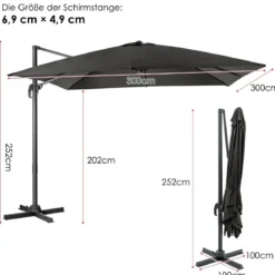 Regenschirm mit 3 Neigungseinstellungen Sonnenschirm Ampelschirm 300 x 300 x 273 cm