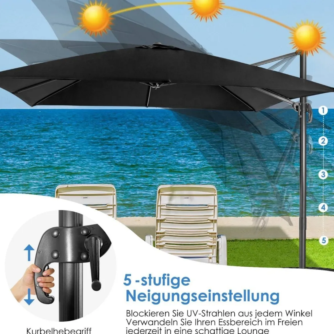 Regenschirm mit 3 Neigungseinstellungen Sonnenschirm Ampelschirm 300 x 300 x 273 cm