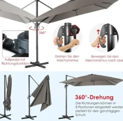 Regenschirm mit 3 Neigungseinstellungen Sonnenschirm Ampelschirm 300 x 300 x 273 cm