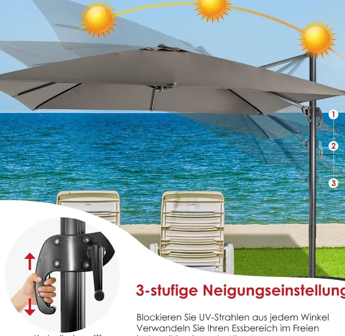 Regenschirm mit 3 Neigungseinstellungen Sonnenschirm Ampelschirm 300 x 300 x 273 cm