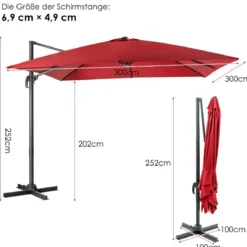 Regenschirm mit 3 Neigungseinstellungen Sonnenschirm Ampelschirm 300 x 300 x 273 cm