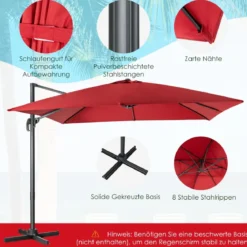 Regenschirm mit 3 Neigungseinstellungen Sonnenschirm Ampelschirm 300 x 300 x 273 cm