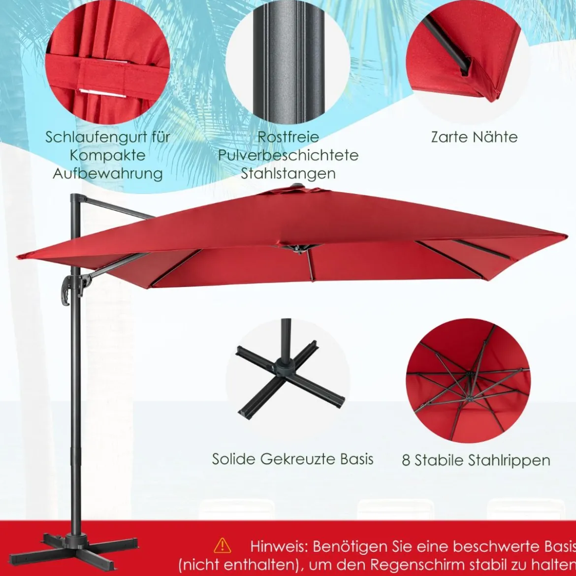 Regenschirm mit 3 Neigungseinstellungen Sonnenschirm Ampelschirm 300 x 300 x 273 cm