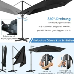Regenschirm mit 3 Neigungseinstellungen Sonnenschirm Ampelschirm 300 x 300 x 273 cm