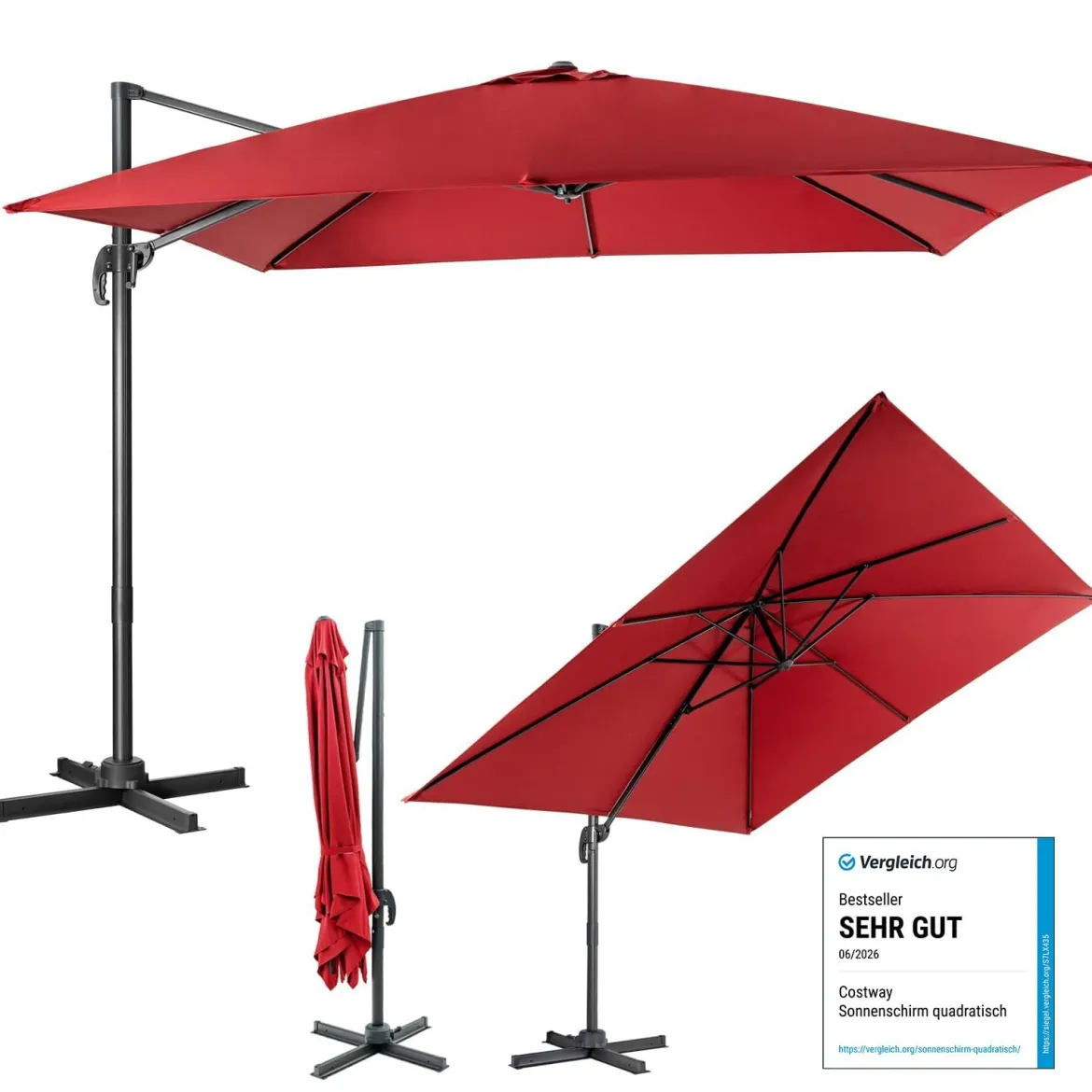 Regenschirm mit 3 Neigungseinstellungen Sonnenschirm Ampelschirm 300 x 300 x 273 cm